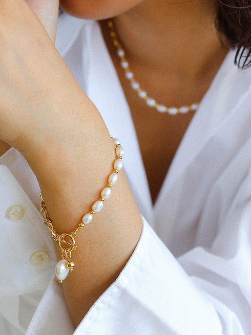 Freshwater Pearl Beaded Chain Necklace and Bracelet - Zafari Studio Jewelry
